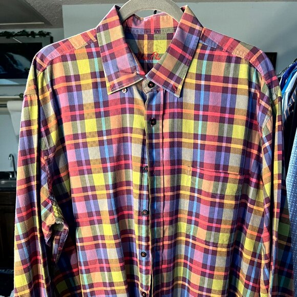 Alan Flusser Colorful Plaid 100% Cotton Long-Sleeve Button-Up SZ XL - Picture 1 of 5